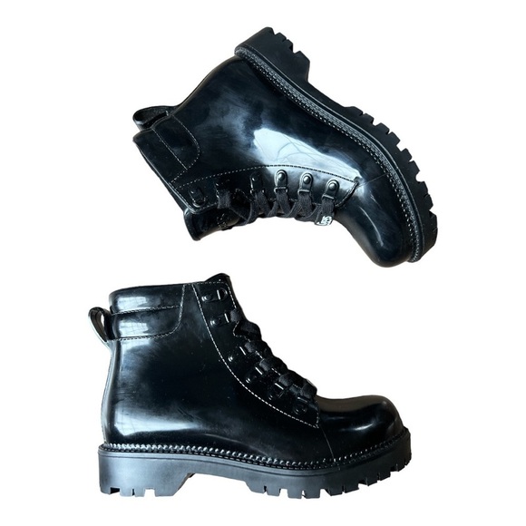 Sam Edelman Circus Black Shiny Rubber Lace Up Combat Boots, Size 6 - Picture 5 of 10